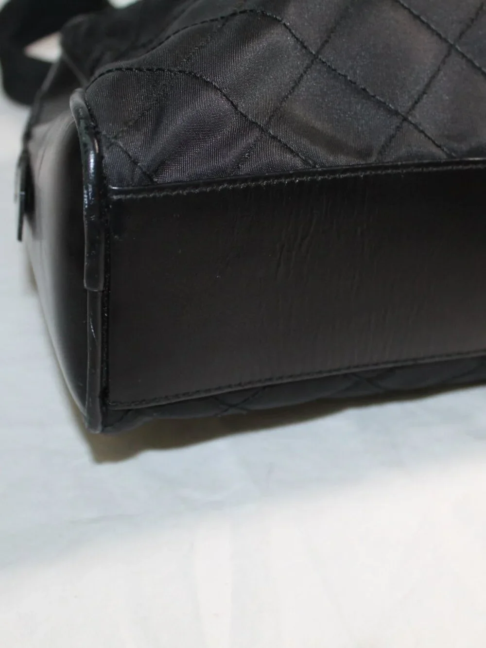 Prada Triangle Logo Tessuto Nylon Quilted Top Handle Shoulder Bag Black Vintage